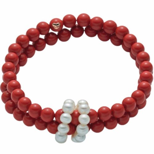 Bracciale Doppio Filo in Pasta di Corallo e Perle MILUNA