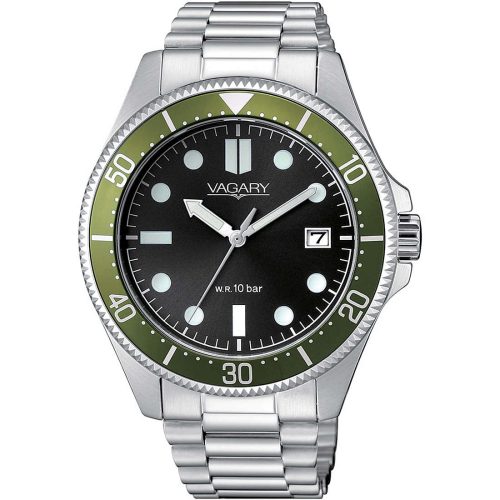 Orologio da Uomo VAGARY Quadrante Nero, Ghiera Verde