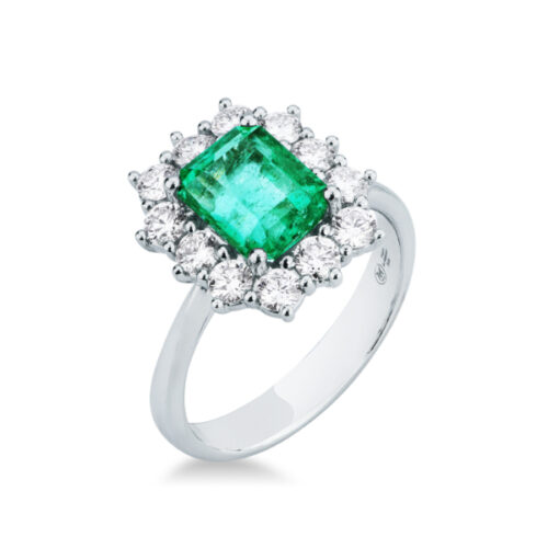 Anello Smeraldo Contorno Brillanti MIRCO VISCONTI