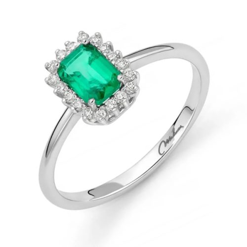 Anello Smeraldo Contorno Brillanti MILUNA